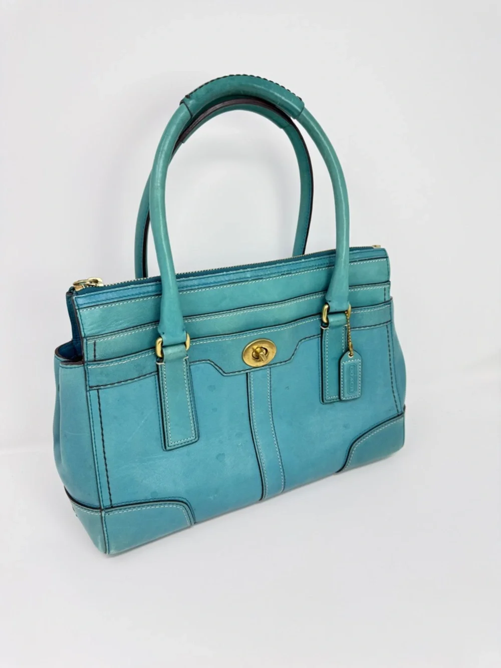 Coach Hampton Carry All Leather Satchel Handbag Turquoise Blue 11047-April 2007